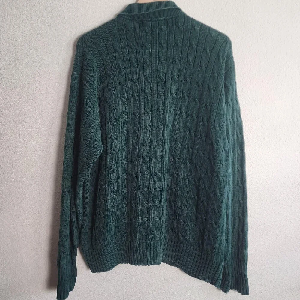 Polo Ralph Lauren Sweater Mens Large Green Cable Knit Golf Crest Shield Cotton